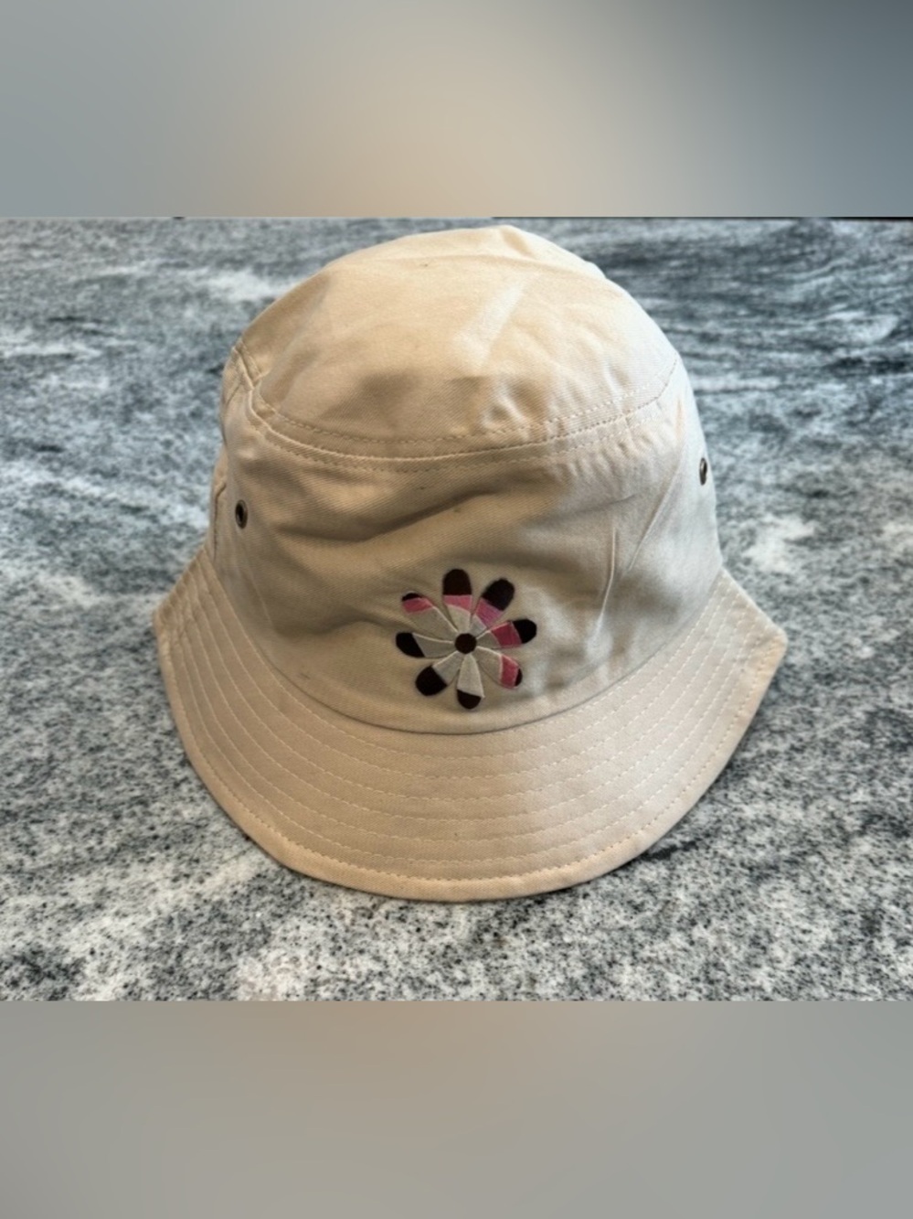 New Custom Designed Beige Bucket Hat with Flower Embroidery, Adjustable